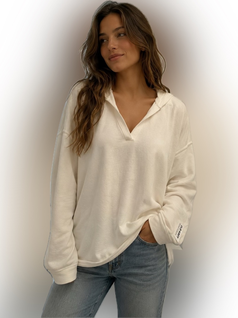 Old Navy Cream White Oversized Hooded Top